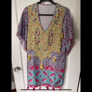 Pink Yellow Blue Printed Swim Beach Cover Up NWOT